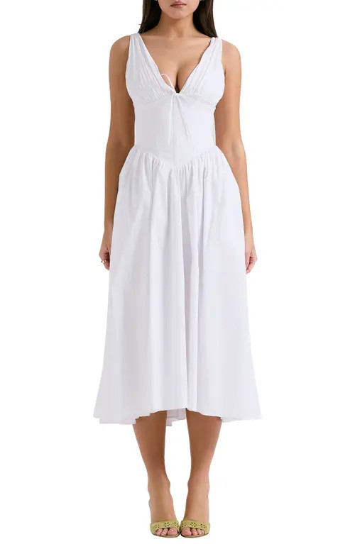 HOUSE OF CB Emmelina Sleeveless Stretch Poplin Midi Dress in White at Nordstrom, Size Small A | Nordstrom