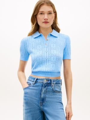 Allover Flag Logo Pointelle Sweater Polo | Tommy Hilfiger | Tommy Hilfiger (US)