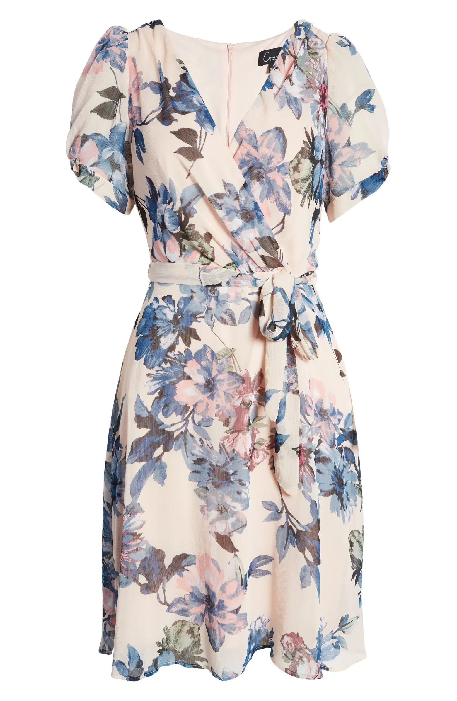 Connected Apparel Twist Sleeve Tie Surplice Dress | Nordstrom | Nordstrom