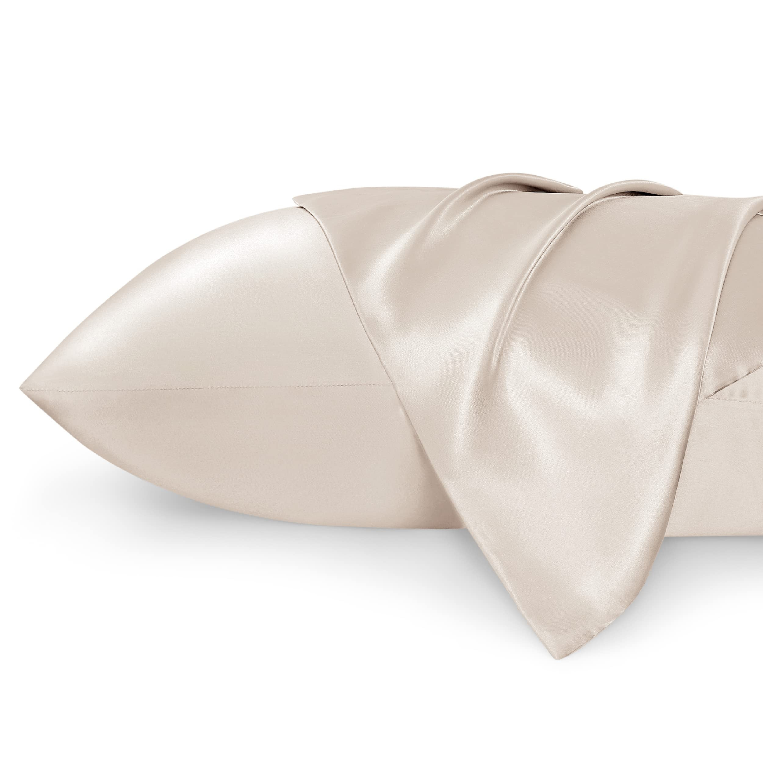 Bedsure Satin Pillowcase 2 Pack Similar to Silk Pillow Cases Standard Size, Pillow Case for Sleeping Women with Envelope Closure, Gifts for Women Men, Beige, 20x26 Inches | Amazon (US)