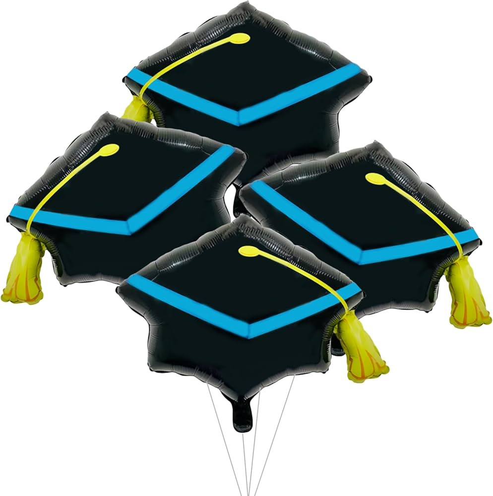 4 Pieces 22 Inches Black Graduation Cap Balloons, Large Academic Cap Shaped Mylar Foil Balloons w... | Amazon (US)