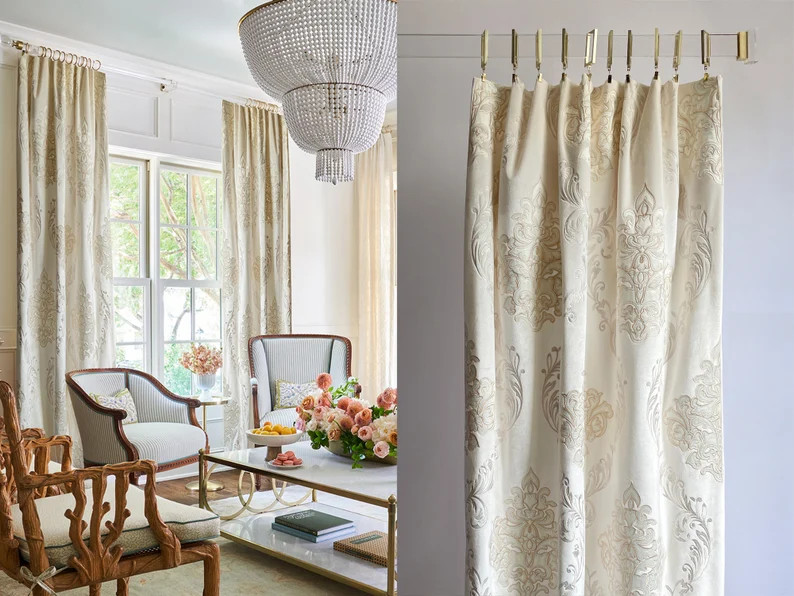 White Velvet Embroidery Curtains Designer Curtain Fabrics - Etsy | Etsy (US)