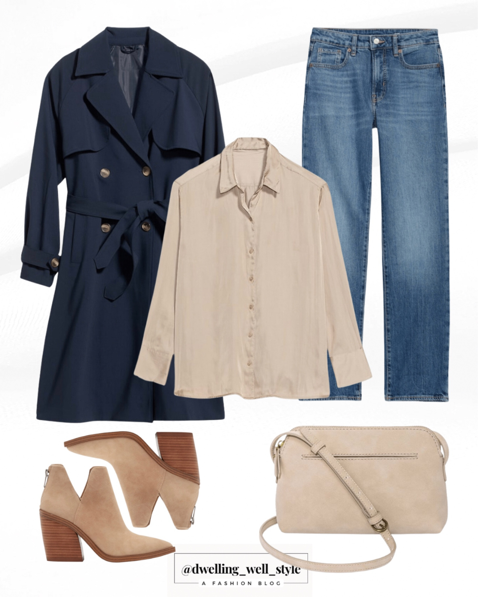 Old Navy New Arrivals: Satin button-down shirt, navy trench coat, straight jeans.

Old Navy 30% off sale, discount applied in cart.

#LTKunder50 #LTKstyletip #LTKsalealert