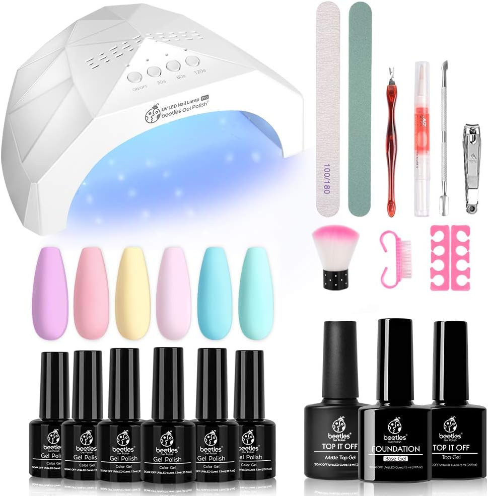 Beetles Pastel Gel Nail Polish Starter Kit with 48W UV/LED Light Nail Lamp Base Top Coat (3 Timer... | Amazon (US)