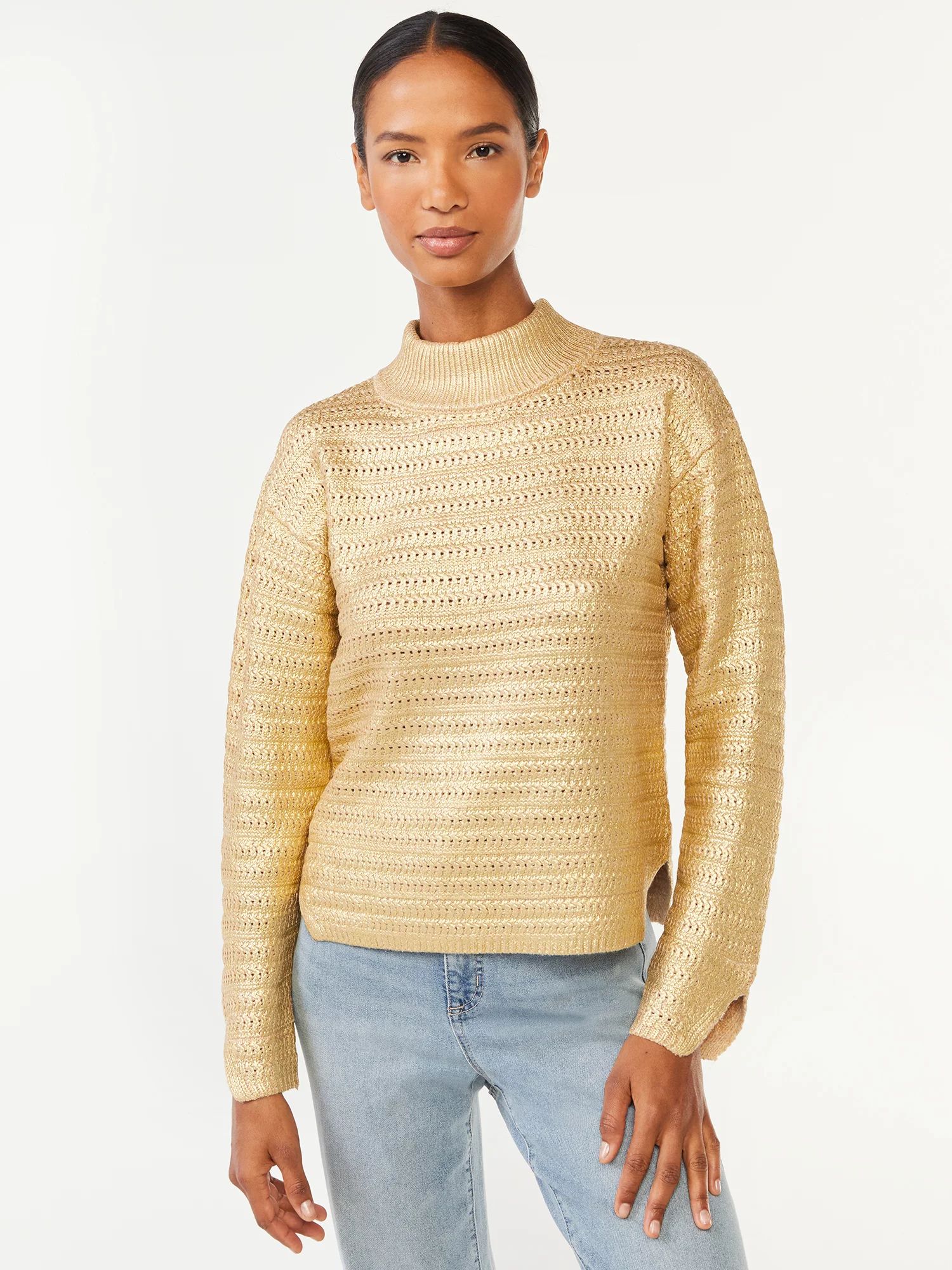 Scoop Women's Metallic Turtleneck Sweater - Walmart.com | Walmart (US)