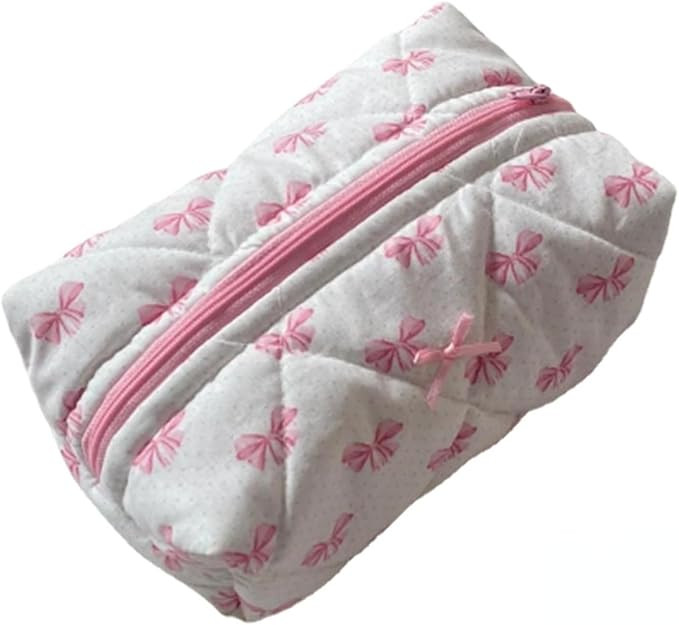 XPONNI Cute Quilted Bow Y2k Makeup Bag Coquette Small Pouch Preppy Floral Heart Cosmetic Bag Toil... | Amazon (US)