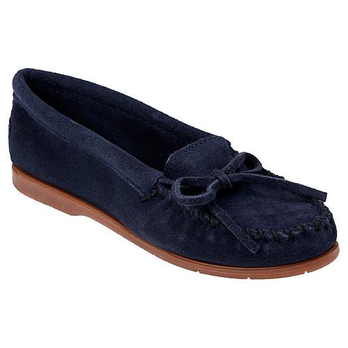 Minnetonka® Tie Slip-On Genuine Suede Moccasin Loafer - Tan | HSN