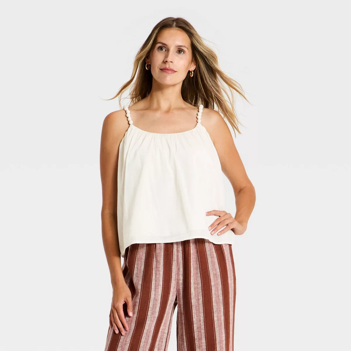 Women's Beaded Cami Tank Top - A New Day\u2122 Cream XL | Target