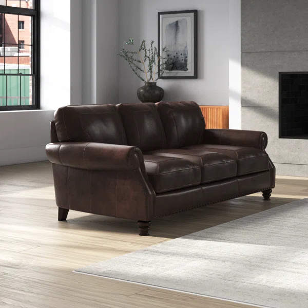 Ellard Genuine Leather Rolled Arm Sofa | Wayfair North America