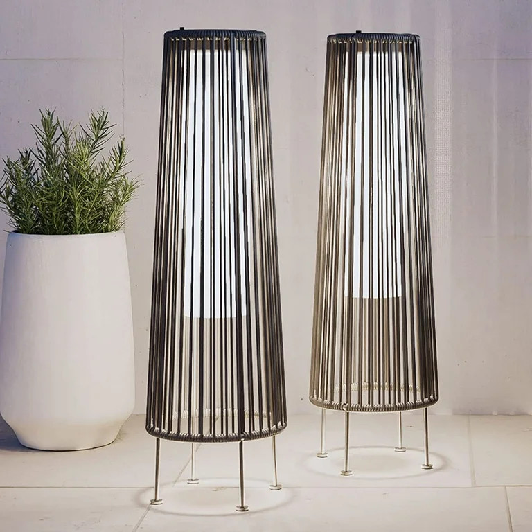 Outdoor Floor Solar Light 2-Pack, All-Weather Wicker Solar Patio Lamp, Gray | Walmart (US)