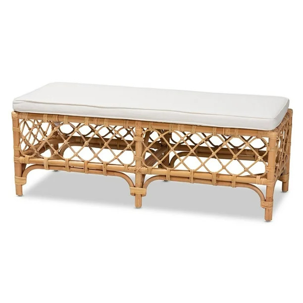 Baxton Studio Orchard Modern Bohemian White Fabric Upholstered and Natural Brown Rattan Bench - W... | Walmart (US)