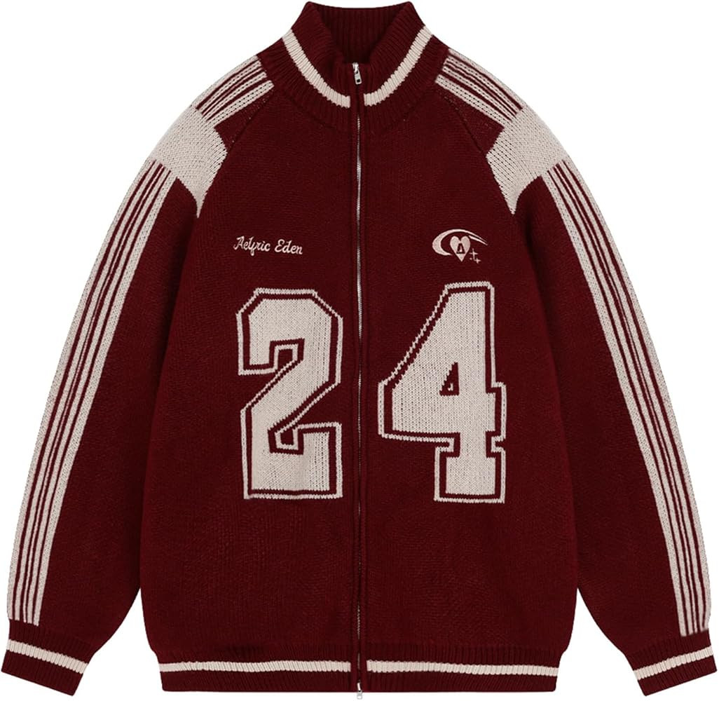 Aelfric Eden Cardigan Sweaters for Women Zip Up Oversized Knit Cardigans Long Sleeve Contrast Col... | Amazon (US)