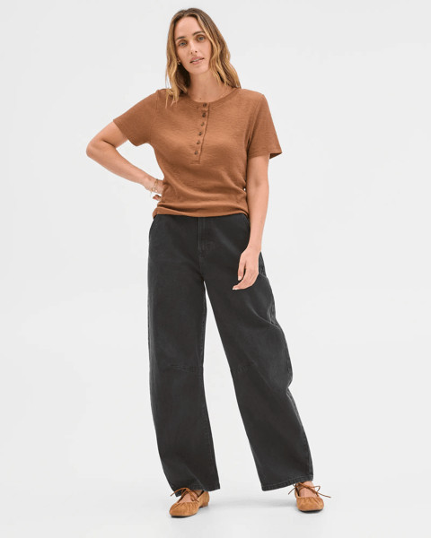 Australian Cotton Blend Textured Rib Henley T-Shirt - Partridge | Target AU