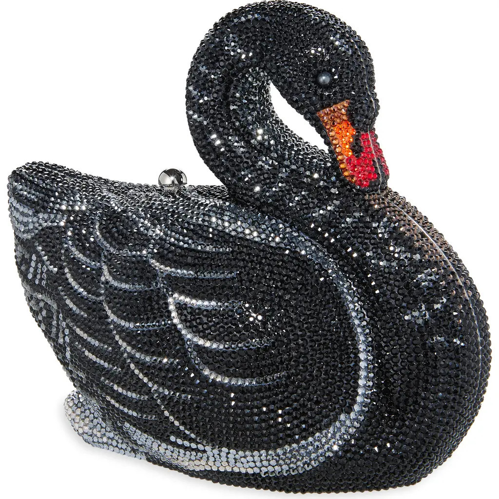 JUDITH LEIBER COUTURE Black Swan Crystal Embellished Clutch in Silver Jet Multi at Nordstrom | Nordstrom