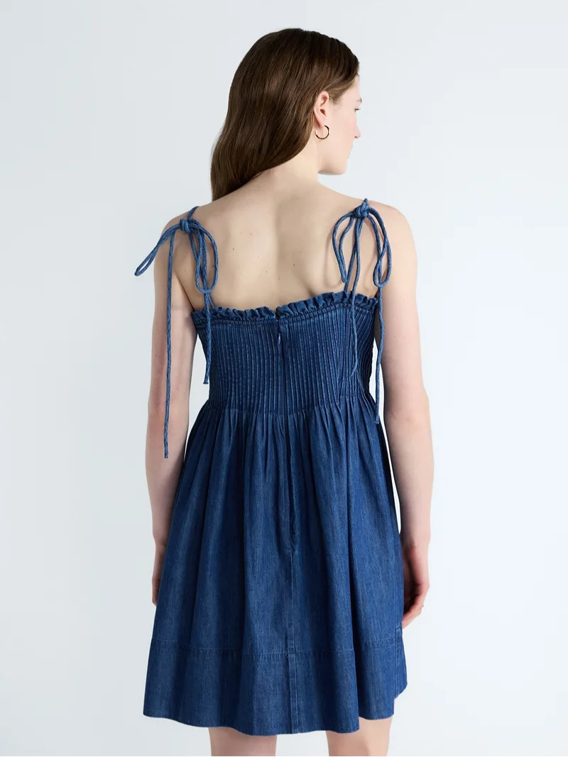 Free Assembly Women's Denim Pintuck Mini Dress, Sizes XS-XXL - Walmart.com | Walmart (US)