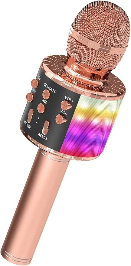 OVELLIC Karaoke Microphone for Kids, Wireless Bluetooth Karaoke Microphone with LED Lights, Porta... | Amazon (US)