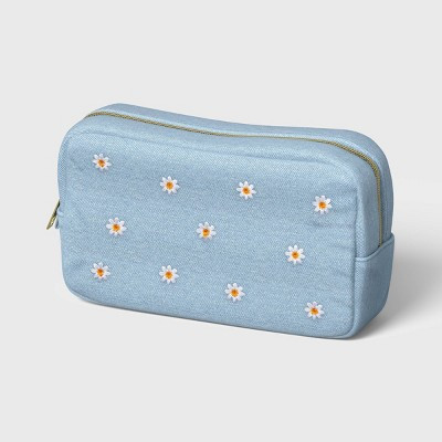 Embroidered Daisy Denim Single Zip Pencil Pouch - up&up™ | Target