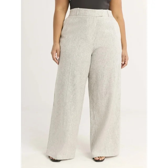Scoop Women's and Women’s Plus Linen Blend Tailored Wide Leg Pants, Sizes 0-26W | Walmart (US)