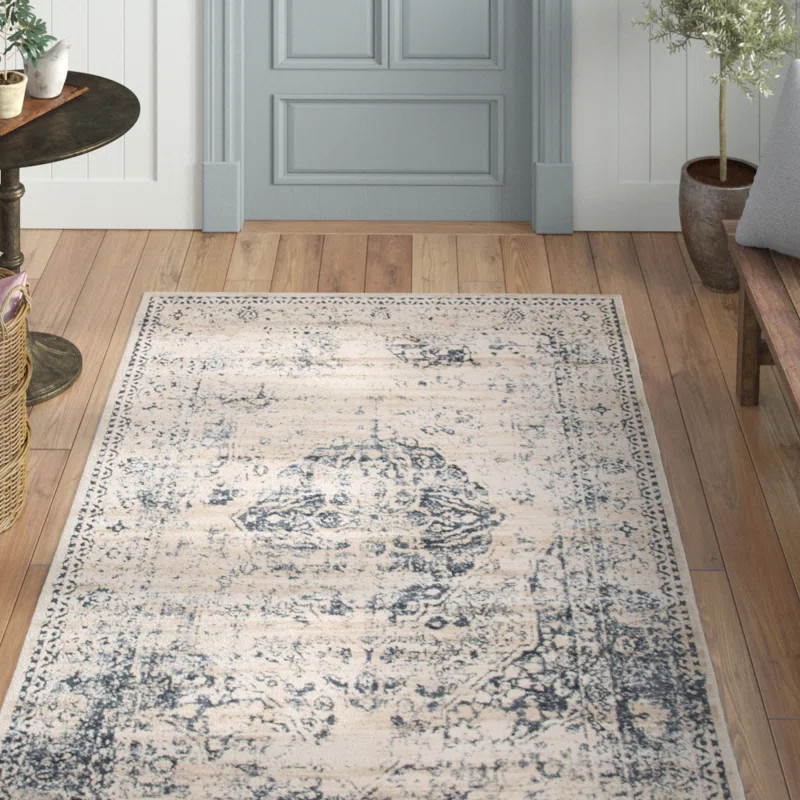Lapointe Machine Woven / Power Loomed Dark Blue/Beige/Cream Rug | Wayfair North America