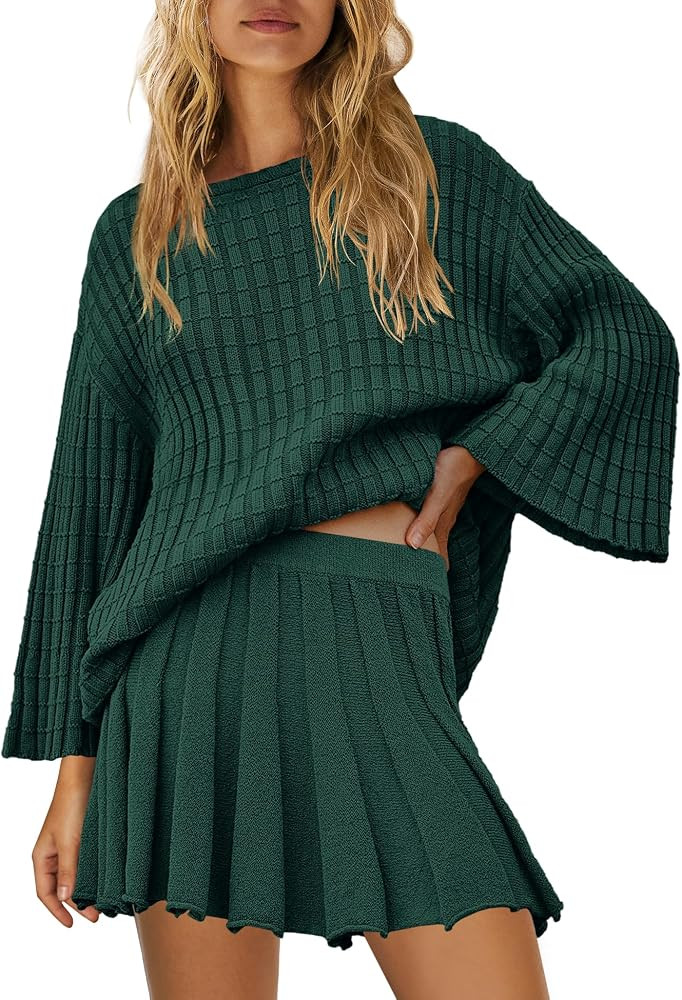 SENSERISE Womens Sweater Skirt Set 2 Piece Outfits Long Sleeve Pullover Top Ribbed Knit Lounge Dr... | Amazon (US)