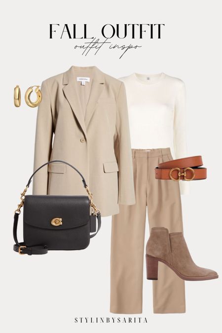 Fall outfits, fall outfit ideas, business casual outfit, workwear, ankle booties, coach bag, blazer, cashmere weather, trousers 

#LTKstyletip #LTKunder50 #LTKworkwear