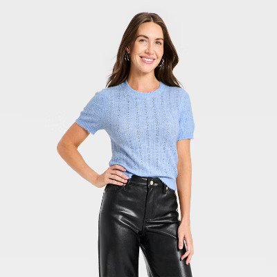 Women's Short Sleeve Pointelle Crewneck Pullover Sweater - Universal Thread™ | Target