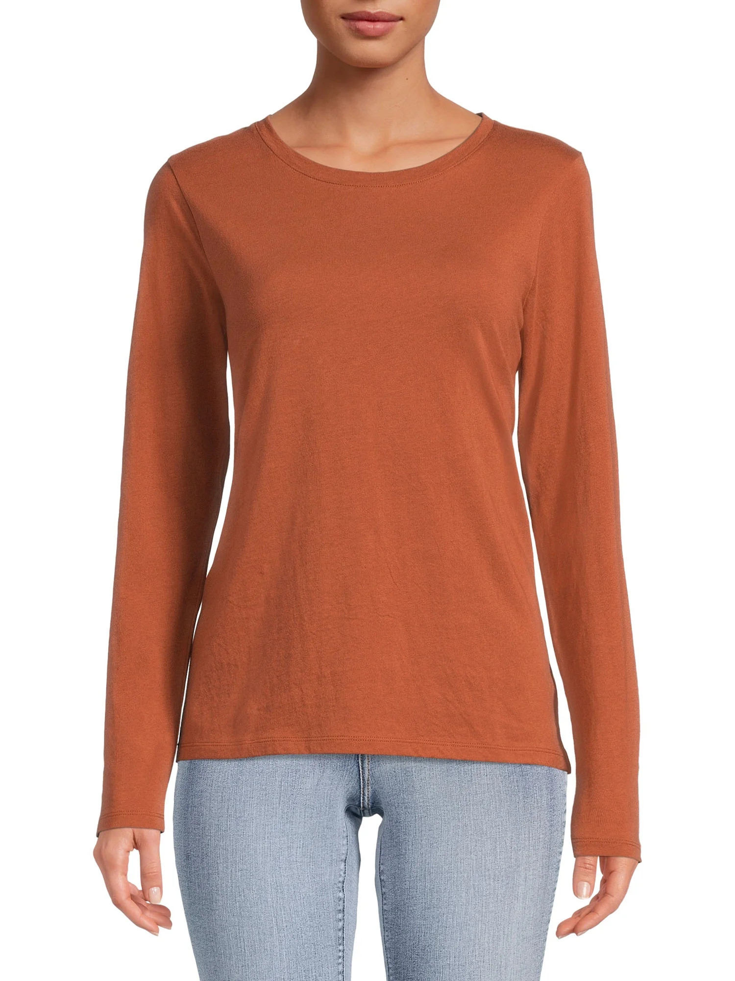 Time And Tru Women's Crewneck Tee with Long Sleeves | Walmart (US)