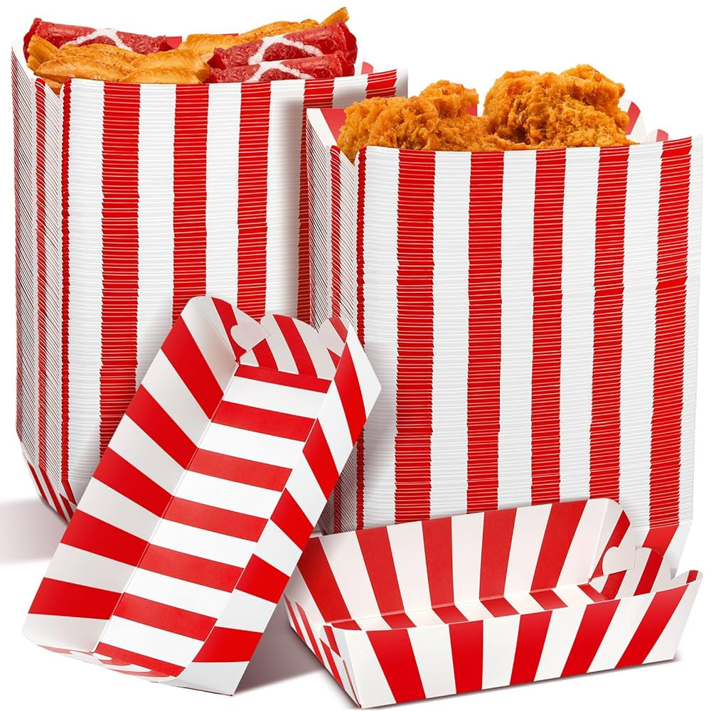 Yaomiao 100 Pcs Striped Paper Food Trays Carnival Paper Boats for Food Nacho Hot Dog Disposable P... | Amazon (US)