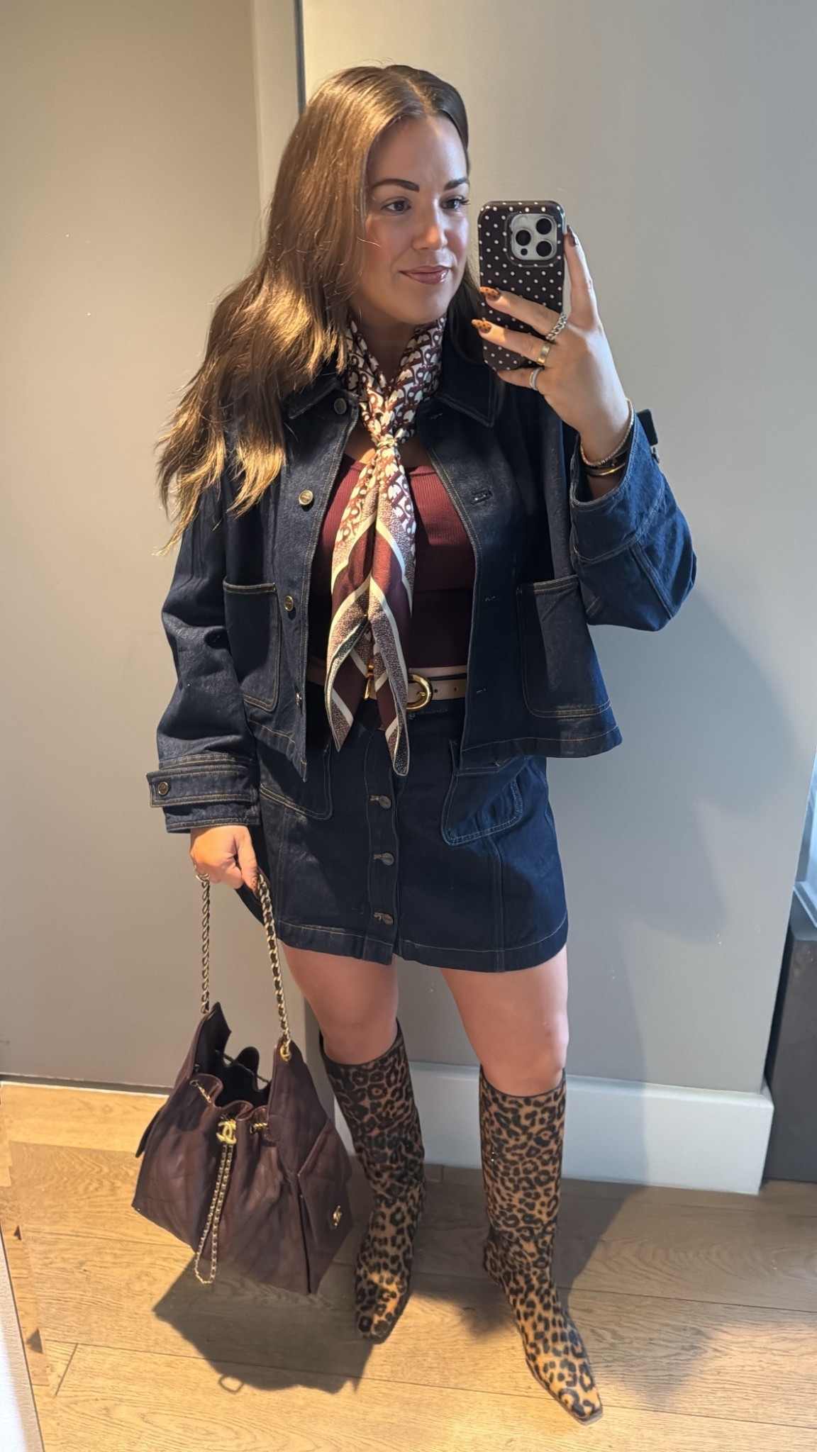 curvy midsize fall outfit! wearing size large in cropped burgundy tank, size large in denim jacket (runs slightly oversized) and size 14 in denim skirt 

#LTKSeasonal #LTKMidsize #LTKFindsUnder100