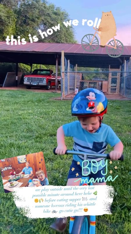 we play outside until the very last possible minute around here hehe 🌿🌞🌾 before eating supper 🍽️- and someone lovessss riding his whittle bike 🚲 with his cowboy 🤠 boots on (always 🤣) - go cutie go!!! 😍

#LTKfamily #LTKbaby #LTKkids