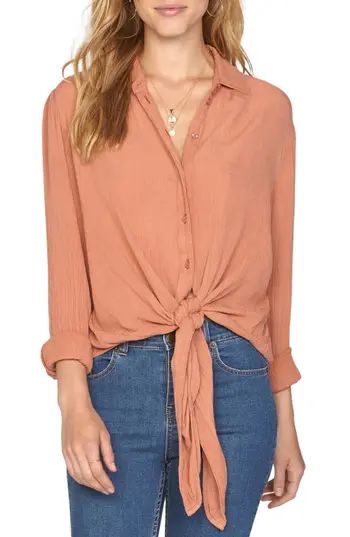 Women's Amuse Society C'Est La Vie Knotted Shirt, Size X-Small - Red | Nordstrom