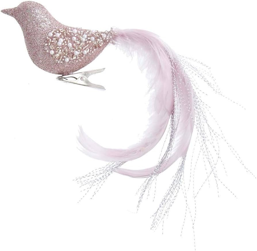 The Bridge Collection Pink Feathered Clip-On Bird Ornament 6.5" - Elegant Pastel Blush Pink Bird ... | Amazon (US)