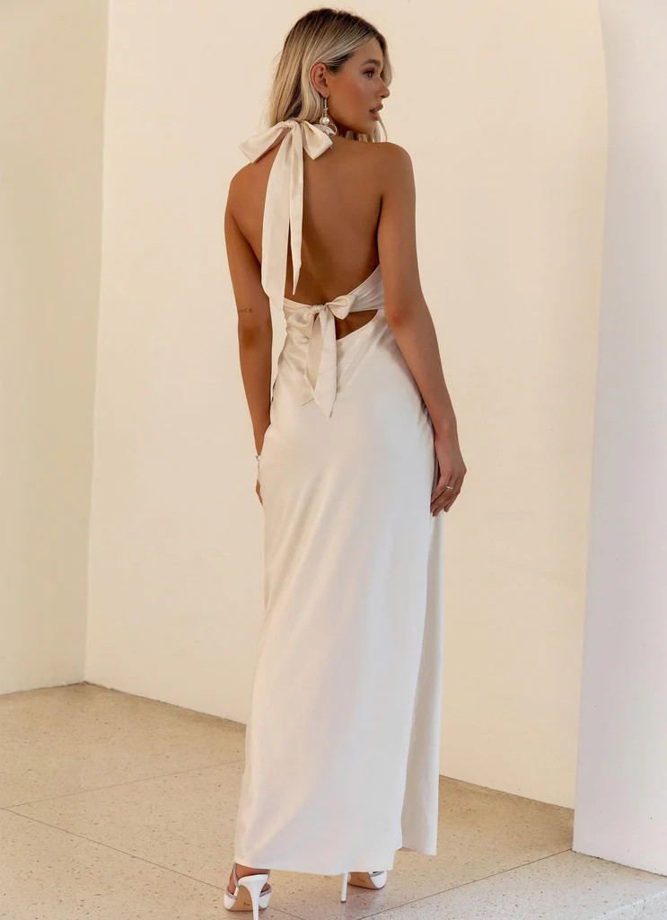 Heavy Hearted Satin Maxi Dress - Pearl | Peppermayo (Global)