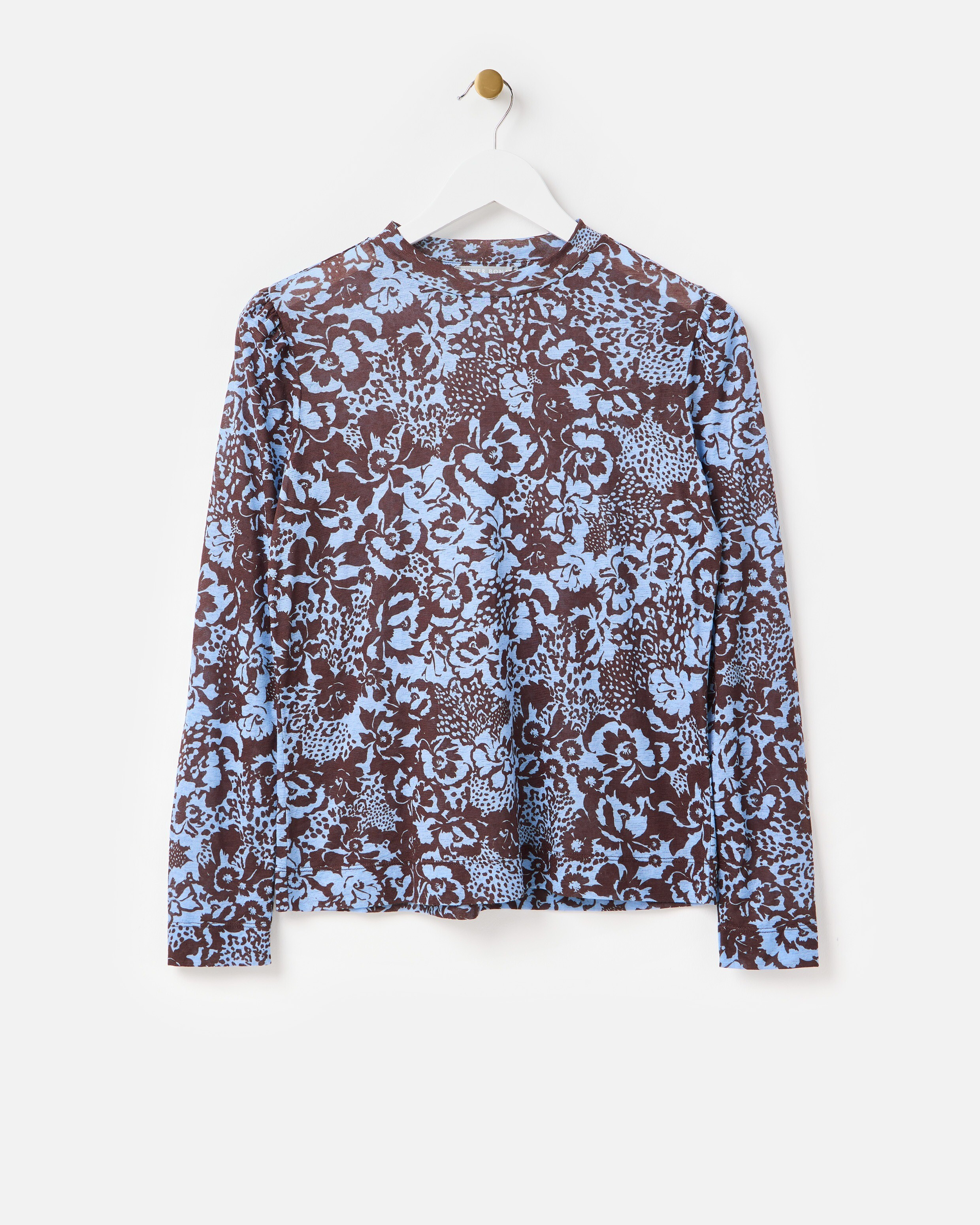 Brown & Blue Floral Mesh Long Sleeve Top | Oliver Bonas | Oliver Bonas (Global)