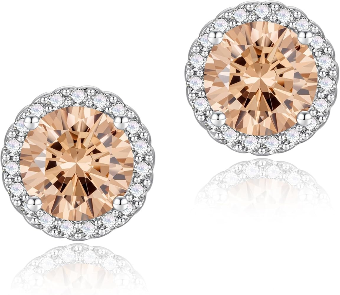 YOMELA Cubic Zirconia Earrings Studs, Halo CZ Birthstone Simulated Diamond Stud Earrings for Wome... | Amazon (US)