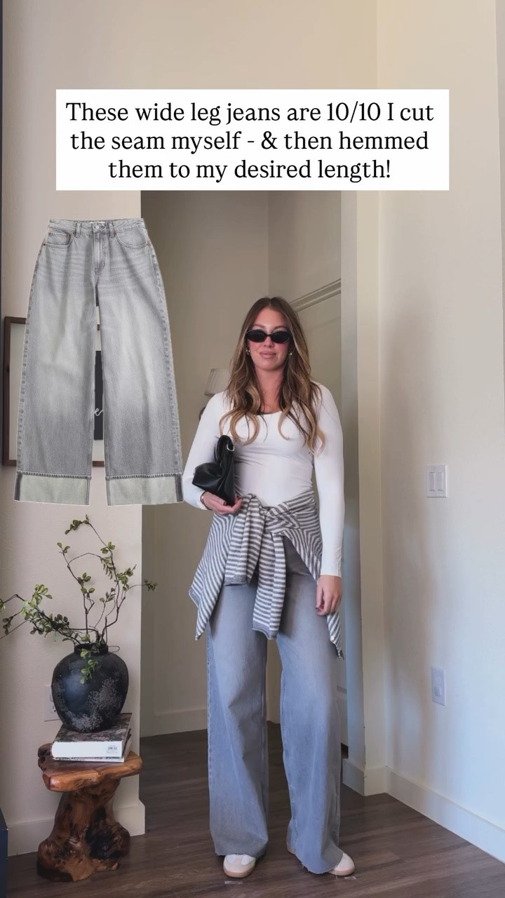 These wide leg jeans are 10/10 I cut the seam myself - & then hemmed them to my desired length! I’m 510 wearing a 27 long