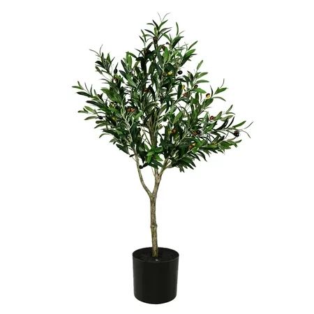 Vickerman Everyday Faux Olive Tree 48 Inch Tall - Green Silk Potted Artificial Indoor Olive Tree - Decorative Fake Olives Home Office Lifelike Decoration | Walmart (US)