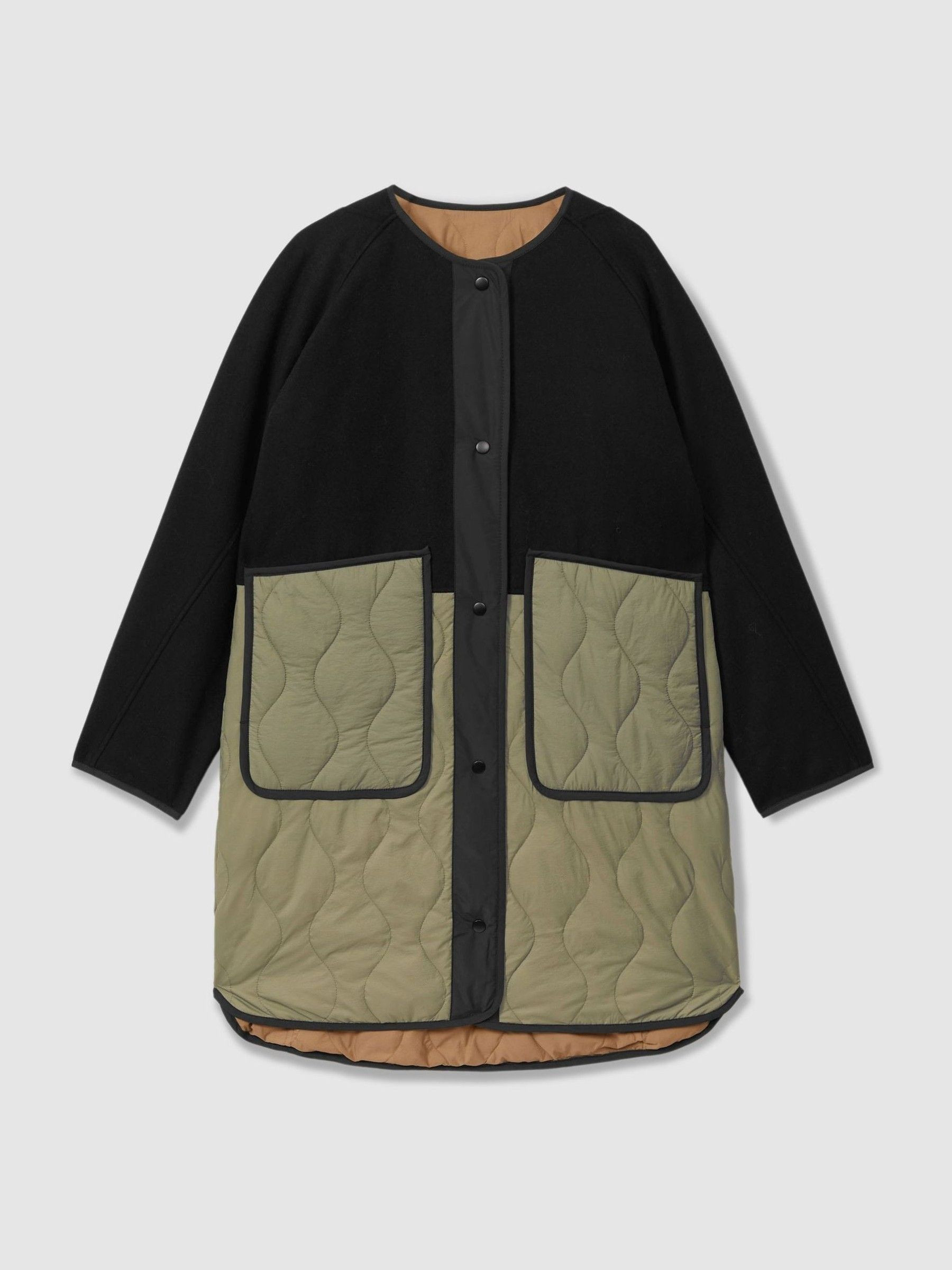 Reversible Quilt Coat in Khaki/Neutral | Reiss US