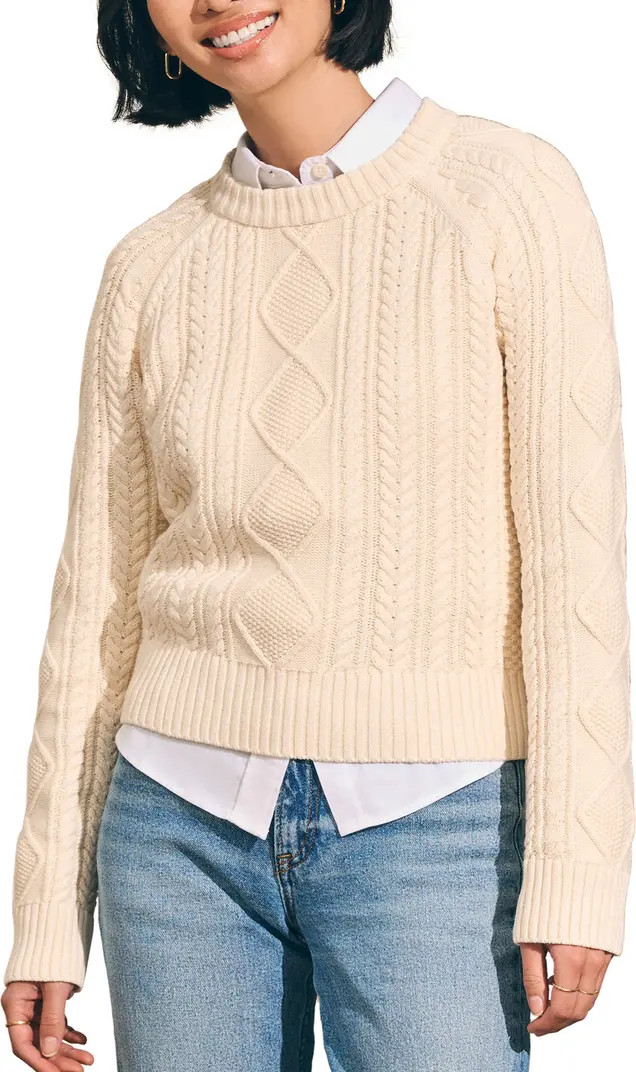 Faherty Sunwash Organic Cotton Cable Crewneck Sweater | Nordstrom | Nordstrom