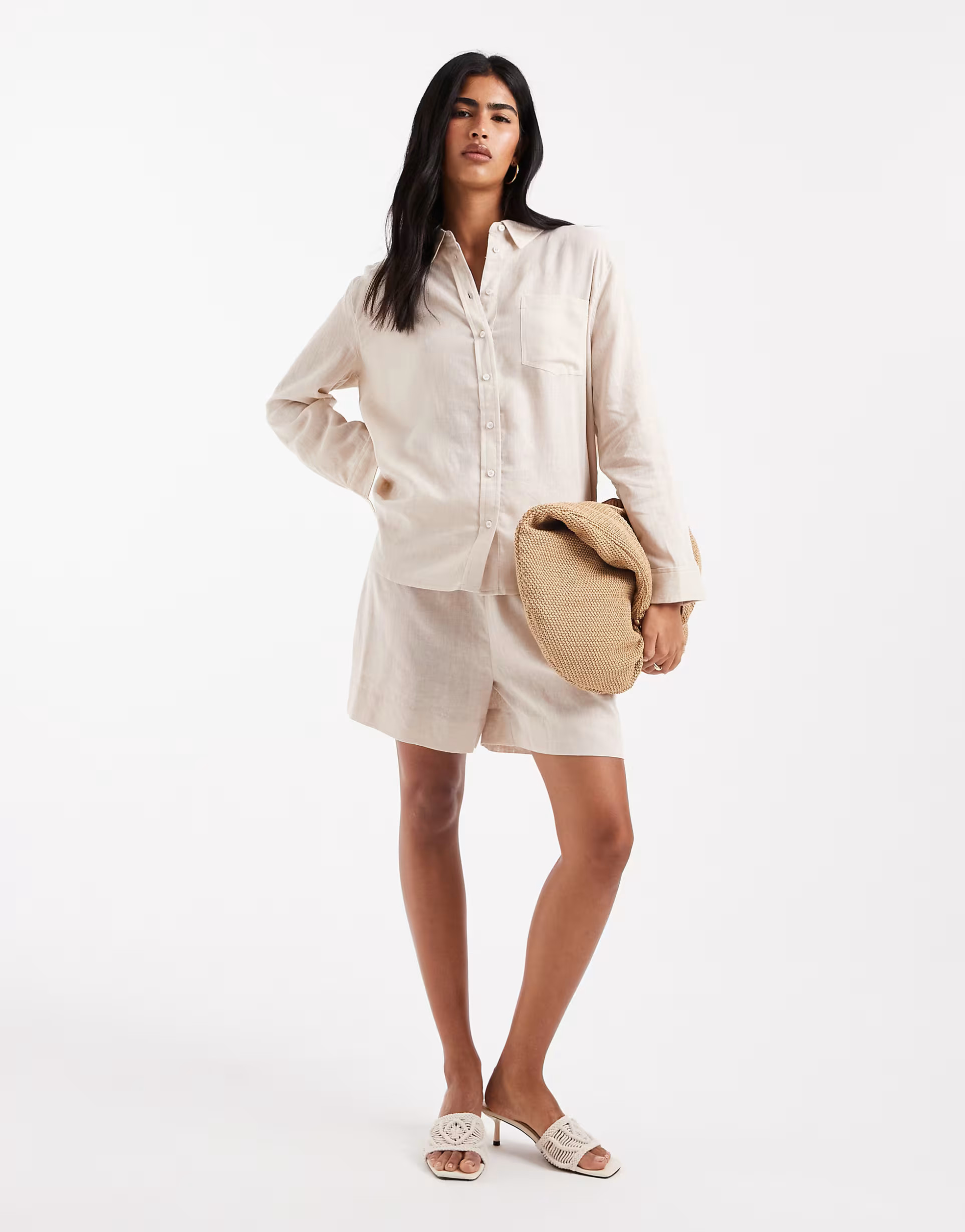 Only linen oversized shirt in beige - part of a set | ASOS (Global)