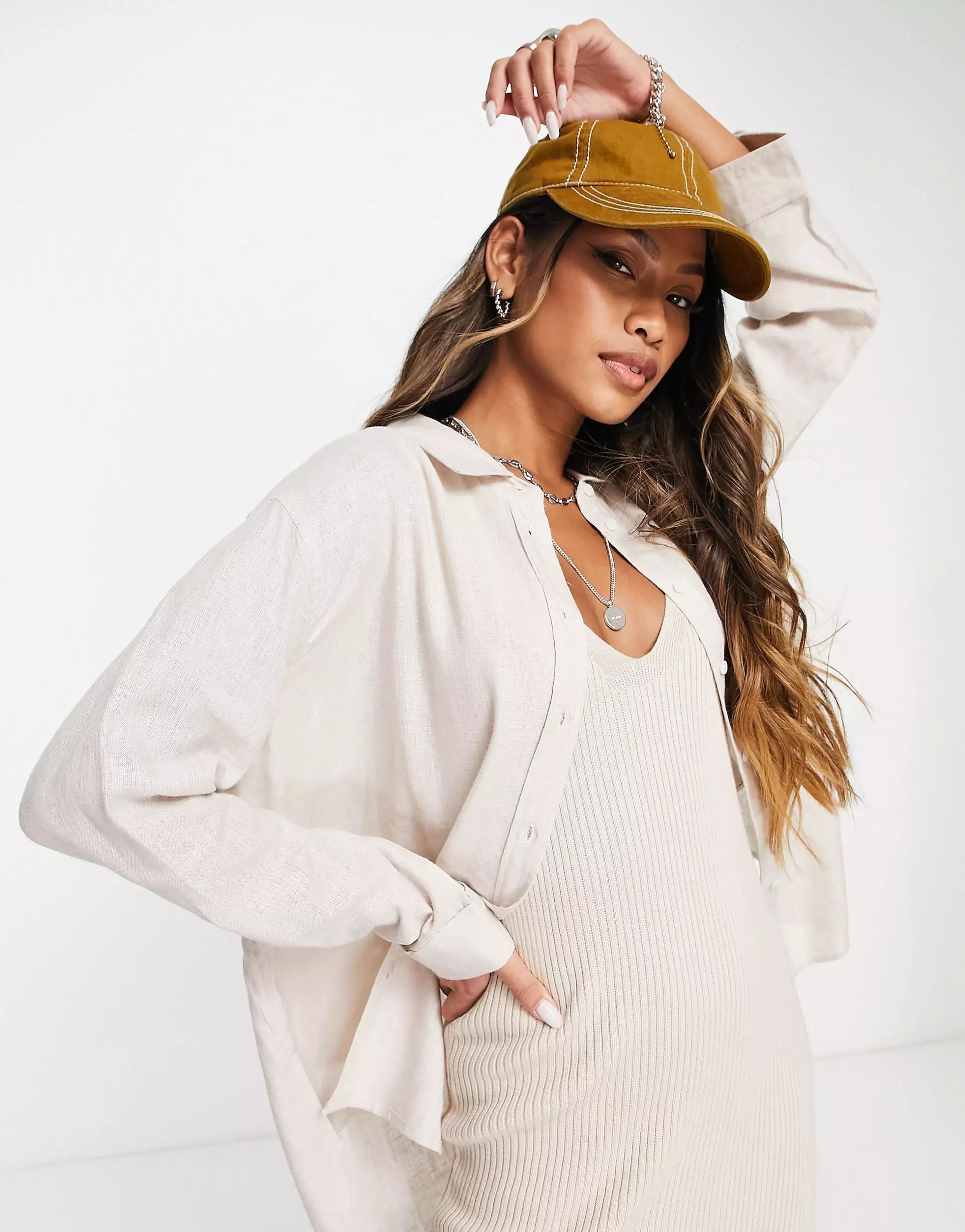 Only linen oversized shirt in beige - part of a set | ASOS (Global)