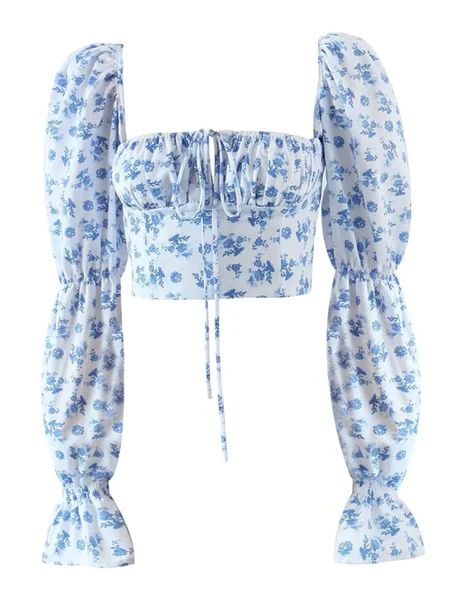'Kary' Floral Printed Cropped Blouse with Bow | Goodnight Macaroon