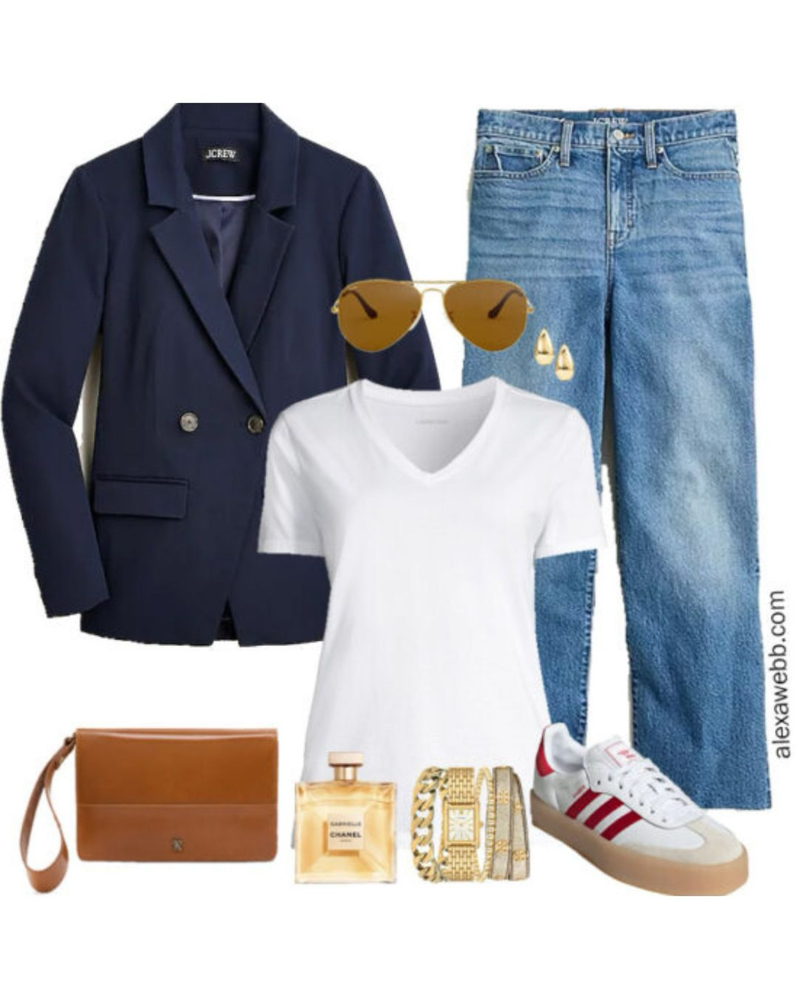 Plus Size Wide Leg Jeans Outfits - A plus size casual outfit idea with a navy blazer, wide leg jeans, and adidas sneakers. Alexa Webb

#LTKPlusSize #LTKStyleTip #LTKShoeCrush