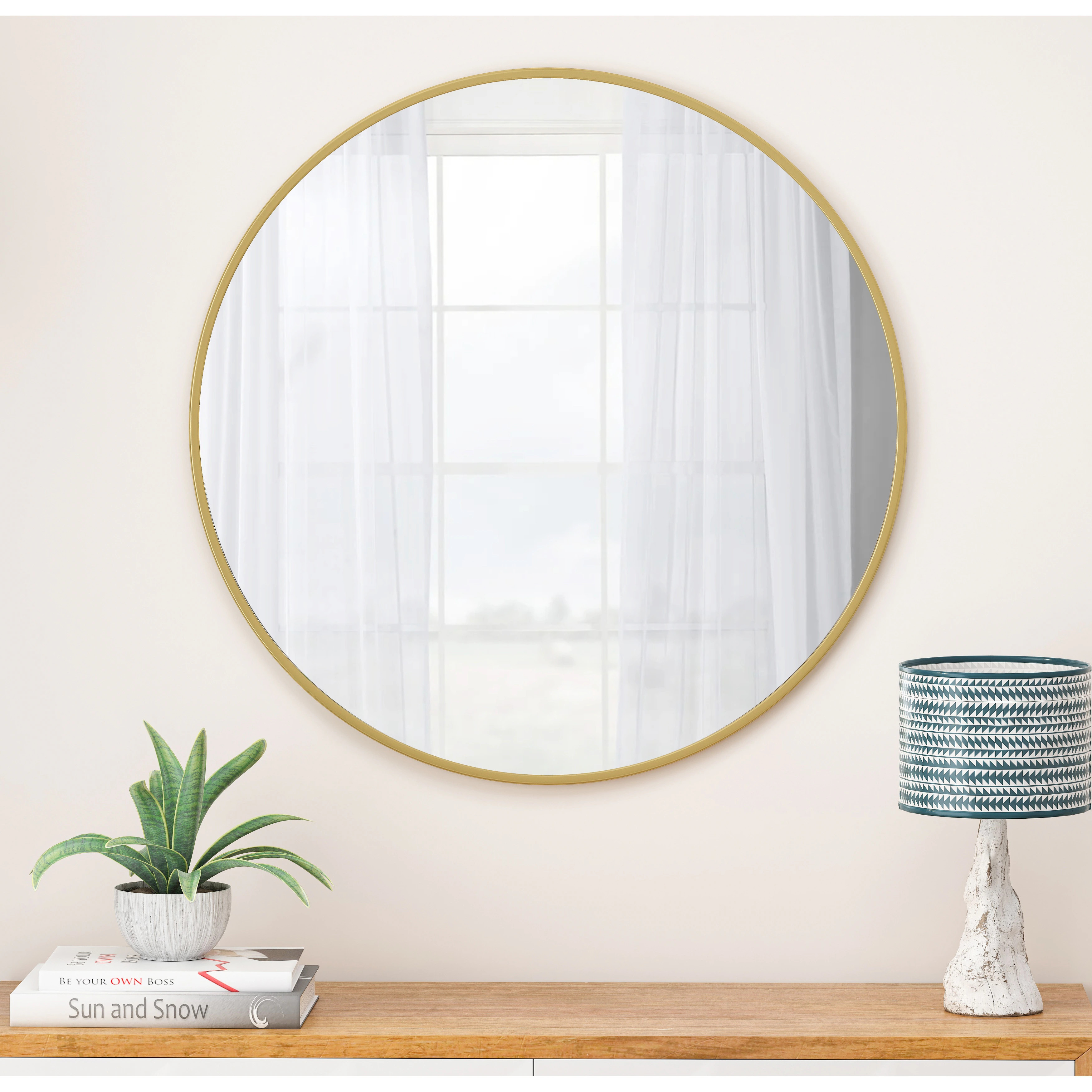 36 Inch Circular Mirror Metal Framed Mirror Round Vanity Mirror Dressing Mirror, for Bathroom, Living Room, Bedroom Wall Decor | Bed Bath & Beyond