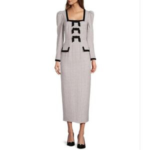 Antonio Melanix Born on Fifth Catherine Houndstooth Velvet Bow Detail Midi Dres | Poshmark