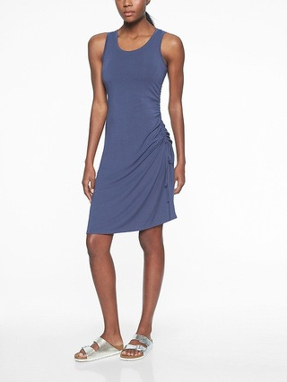 Athleta Womens Side Gather T-Shirt Dress Rain Check Size L | Athleta