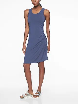 Athleta Womens Side Gather T-Shirt Dress Rain Check Size L | Athleta