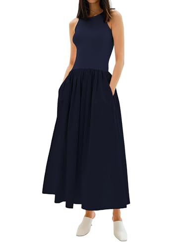 MISSACTIVER Crewneck Sleeveless Maxi Dress for Women Summer Flowy Patchwork Tank Top Long Dresses... | Amazon (US)