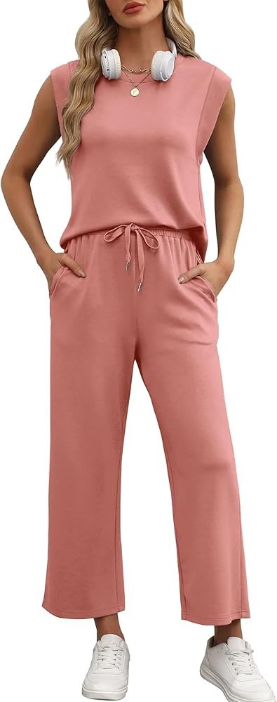 OFEEFAN Lounge Sets for Women 2 Piece Matching Sets Spring Summer Outfits Casual Cap Sleeve Crewn... | Amazon (US)