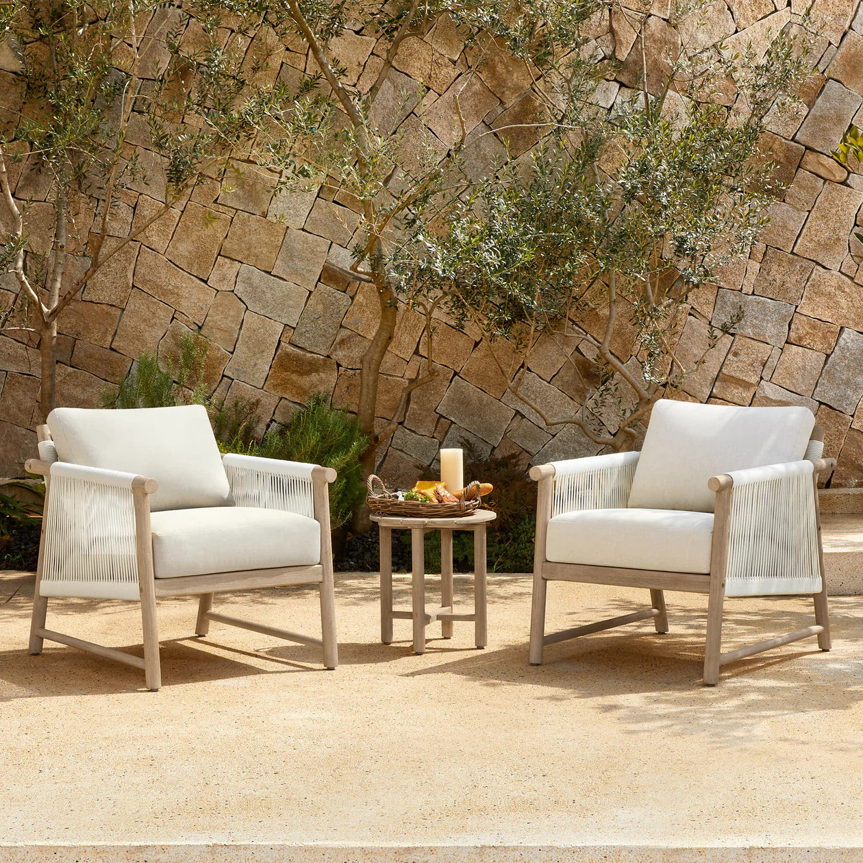 Sienna Modern Acacia Wood Rope Outdoor Bistro Set | Patio Seating | Chita